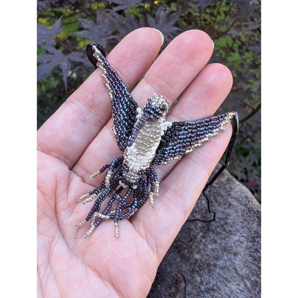Beaded Hummingbird Necklace 3D Gift For Bird Lover Nature Artsy Festival Unique